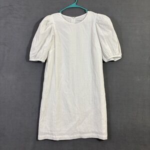 English Factory M White Dress Eyelet Puff Sleeve Coastal Resortwear Brunch Airy